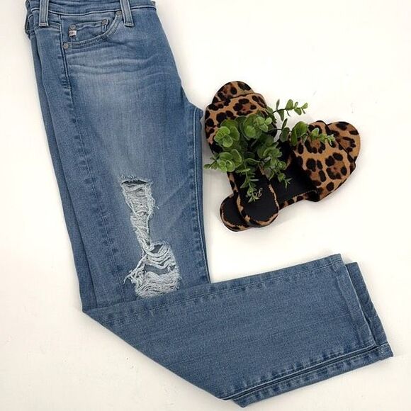 AG The MIDI Ankle Mid-Rise Cropped Jegging Distressed Stretch Jeans Faded Blue 2 - Picture 1 of 10